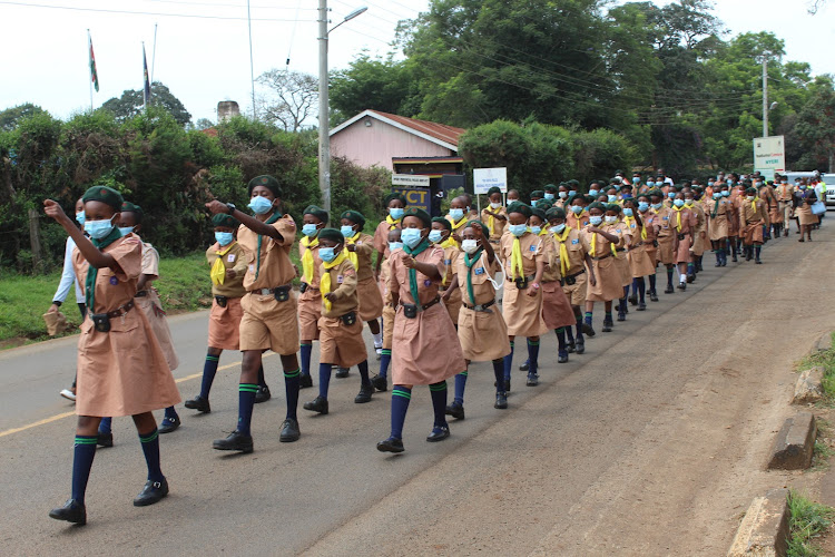 Scouts and girl guides in a procession from Outspan Hotel to Baden Powell Information Centre in Nyeri town Image: EUTYCAS MUCHIRI 